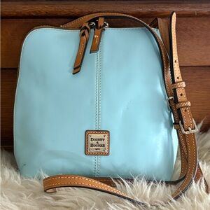 Dooney & Bourke Trixie Crossbody in Caribbean Blue and Tan Vacchetta Leather